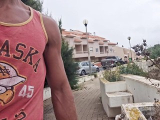 Naughty guy masturbating his big cock in a risky public place - Almost Caught