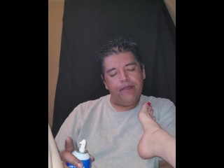 My husband sucking whipped cream from my toes!