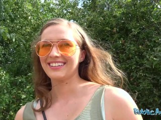 Public Agent - 19yr old with perfect natural tits sucks cock outside and lets agent fuck her pussy