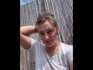 White T shirt weather SFW vertical behind the scenes selfie clip