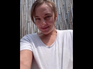 White T shirt weather SFW vertical behind the scenes selfie clip