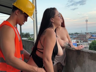 Hot lesbians fuck their employee to pay off debt overlooking the city of Cali