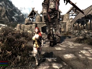 Cute Redhead grows into goddess and has fun with the city - Skyrim Giantess