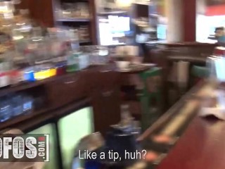 VINTAGE MOFOS - Hot Barmaid Rihanna Samuel Flashes Her Tits To A Customer Before She Sucks His Cock