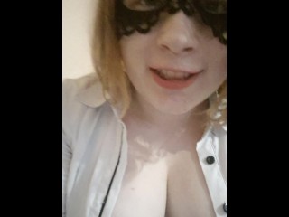 A strict teacher in black tights makes her lick her shoes, changes her tights and brings herself to