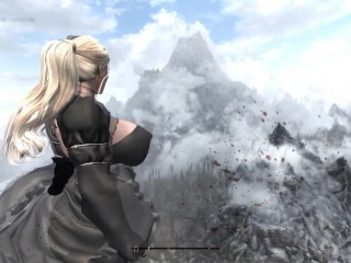 Hot Blonde Giantess grows ever larger - Skyrim Giantess