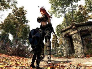 Strong redhead grows into giantess and protects you - Skyrim Giantess