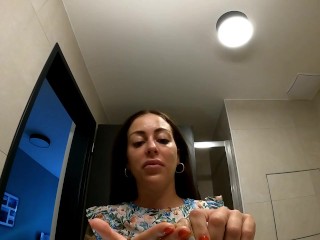 Tattooed Sexy Tight Shaved Pussy Petite Alia in the Bathroom takes off her Panties to show her Pussy