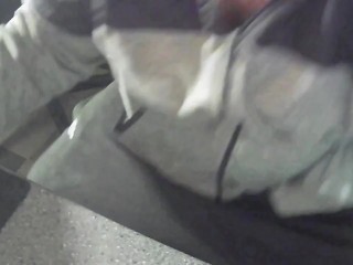 Bear body in sweat pants cock out; getting hard