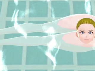 Anime woman took a bath in a Japanese public bath