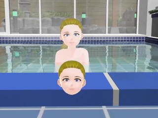 Anime woman took a bath in a Japanese public bath