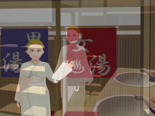 Anime woman took a bath in a Japanese public bath