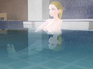 Anime woman took a bath in a Japanese public bath