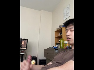 cute asian with veiny hard cock while high