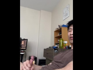 cute asian with veiny hard cock while high