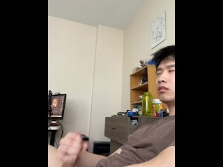 cute asian with veiny hard cock while high