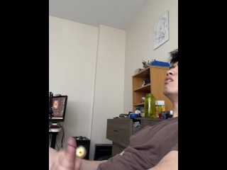 cute asian with veiny hard cock while high