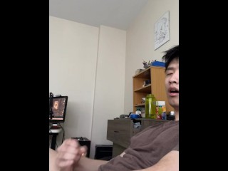 cute asian with veiny hard cock while high