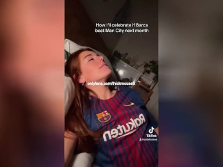 18yo dressed in FC Barcelona jersey likes blowjob and deep creampie