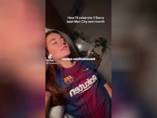 18yo dressed in FC Barcelona jersey likes blowjob and deep creampie