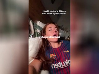 18yo dressed in FC Barcelona jersey likes blowjob and deep creampie