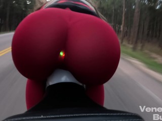 Biker Girl Rides Motorcycle With LED Light Up Butt Plug - VenessasButt