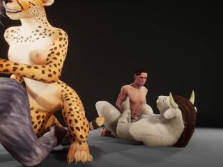 Lucky guy gets into an orgy with a group of sexy big titted furry girls in Wild Life Sex