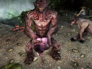 Female alchemist Argonian becomes a troll's semen tank and gets fucked by a large penis.