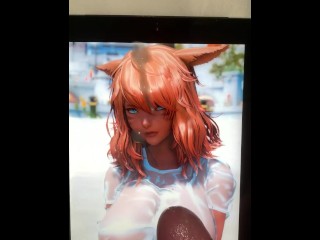 Final Fantasy XIV Cumtribute Miqote love cum on her face