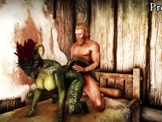 Female warrior Argonian masturbates & gets fucked by Embry