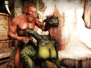 Female warrior Argonian masturbates & gets fucked by Embry