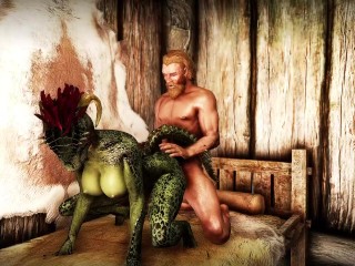 Female warrior Argonian masturbates & gets fucked by Embry