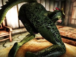 Female warrior Argonian masturbates & gets fucked by Embry