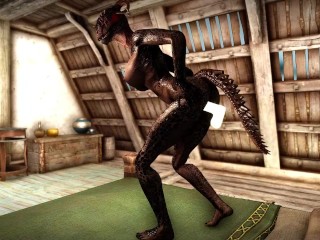 Female mage Argonian can't stop masturbating with a magic dildo.