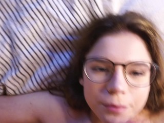 Hotel guest betrays his wife with a hotel maid and cumshots right in her face on glasses  SweetLucie