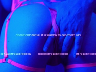 a man's hand caresses a wet girl in a beautiful neon lingerie, an invitation to a full view / 4K