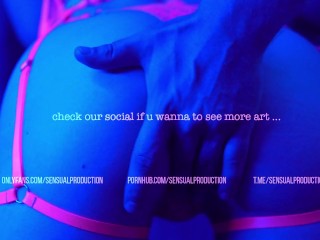 a man's hand caresses a wet girl in a beautiful neon lingerie, an invitation to a full view / 4K