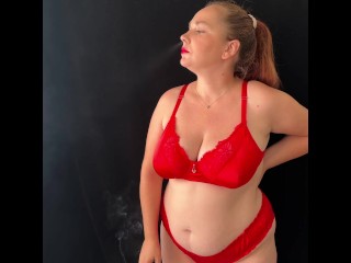 Smoking in my red lingerie