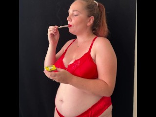 Smoking in my red lingerie