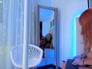 Sexy anime girl in black lingerie takes off her top and puts clamps on her nipples for you