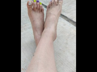 Spooky toes nail polish top of feet point of view spreading & wiggling my long toes