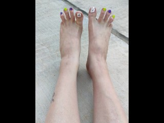 Spooky toes nail polish top of feet point of view spreading & wiggling my long toes