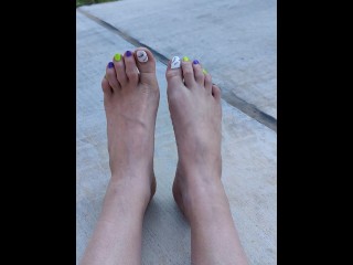 Spooky toes nail polish top of feet point of view spreading & wiggling my long toes