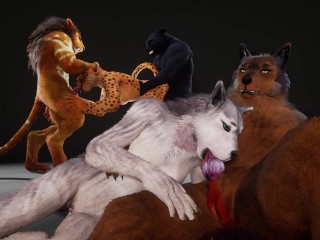 Couple of furries fuck in front of their friends in an orgy until they end up cumming on their faces