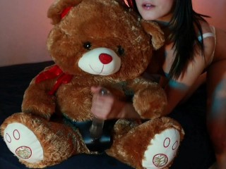 Sweet slut enjoys teddy bear