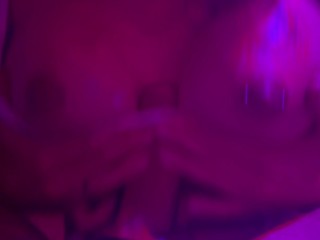 Hot milf with bigboobs gets her tits fucked while jerking off a rockhard cock