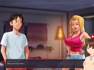 Summertime saga FHD #49 - Jerking off with my girlfriend's tits - Jazziuu - Gameplay