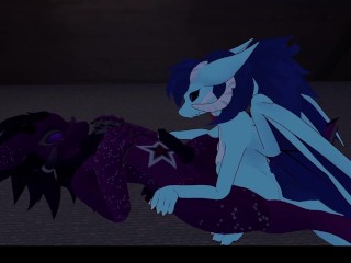 Horny dragon-girl fucks cute wickerbeast after a movie