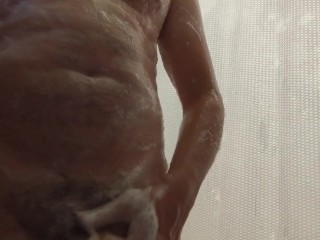 Playing with my thick cock in the shower