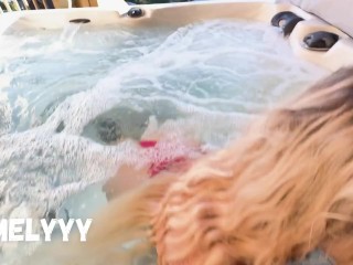 Having fun in open jacuzzi and making him Cum with my Boobs